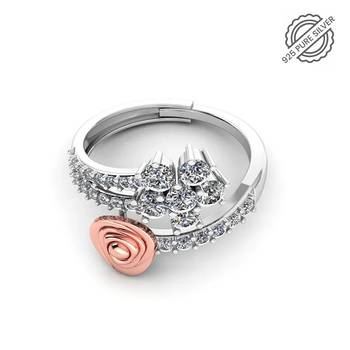 925 sterling silver dual tone floral heart adjustable ring for women 2