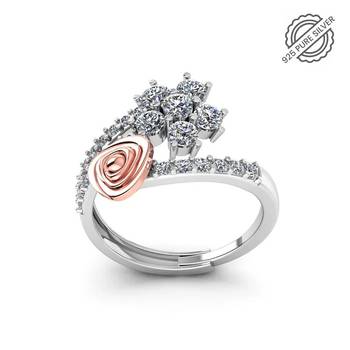925 sterling silver dual tone floral heart adjustable ring for women 3