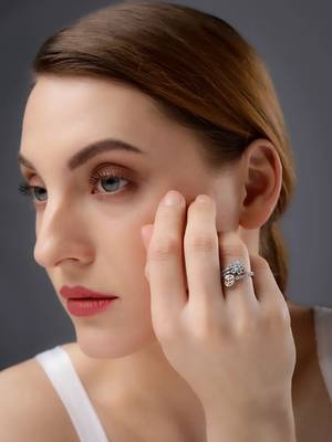 925 sterling silver dual tone floral heart adjustable ring for women 4