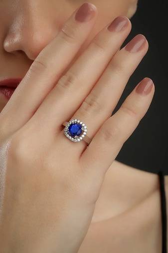 Pure 925 silver sapphire engagement ring for women