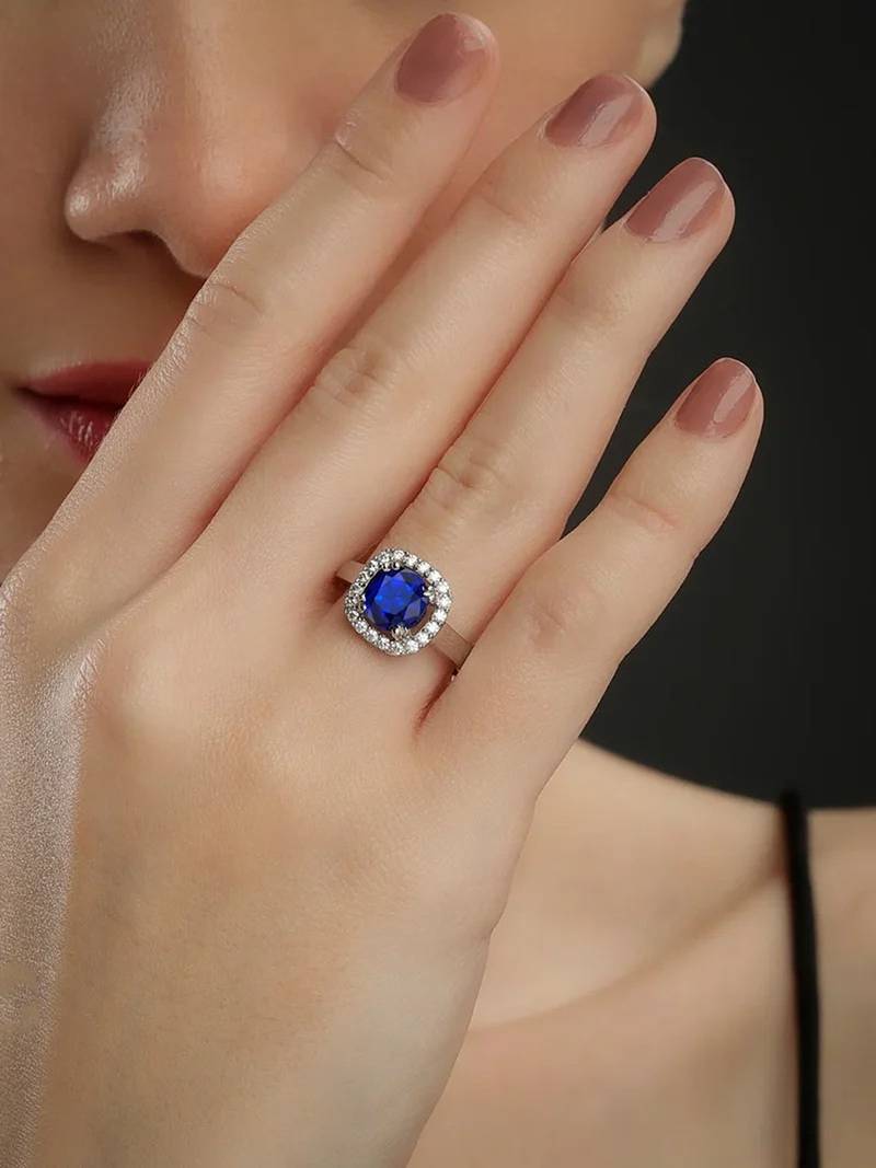 Pure 925 silver sapphire engagement ring for women