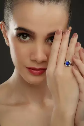 silver 925 sapphire stone halo ring for women