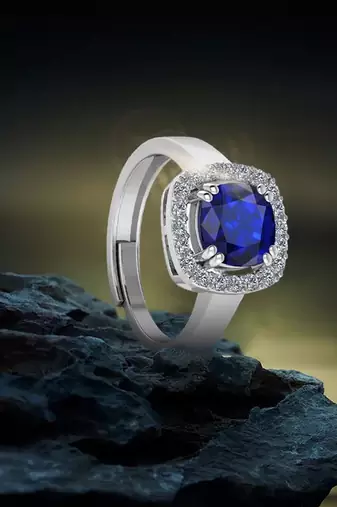 silver 925 sapphire stone halo ring for women