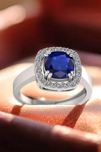 silver 925 sapphire stone halo ring for women