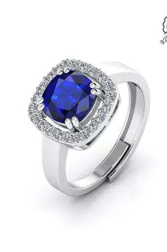 silver 925 sapphire stone halo ring for women