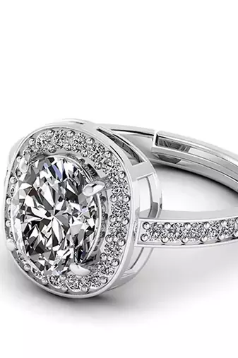 silver 925 oval halo solitaire ring for women