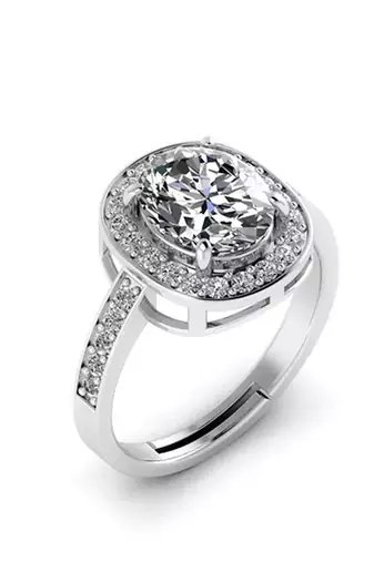 silver 925 oval halo solitaire ring for women
