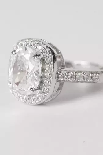silver 925 oval halo solitaire ring for women