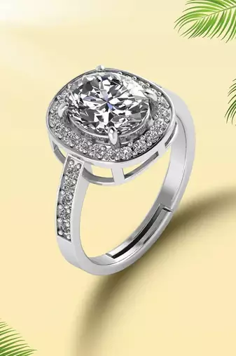 silver 925 oval halo solitaire ring for women