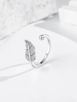 silver 925 feather design adjustable ring for women 2