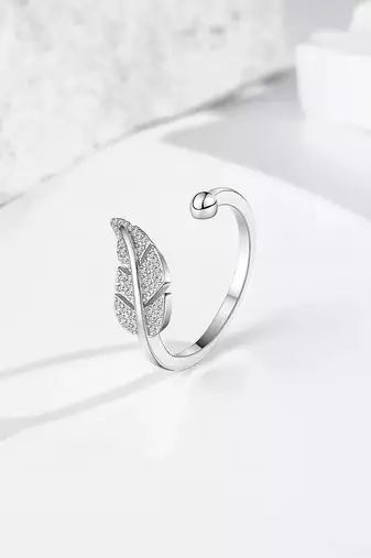 silver 925 feather design adjustable ring for women