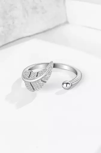 silver 925 feather design adjustable ring for women