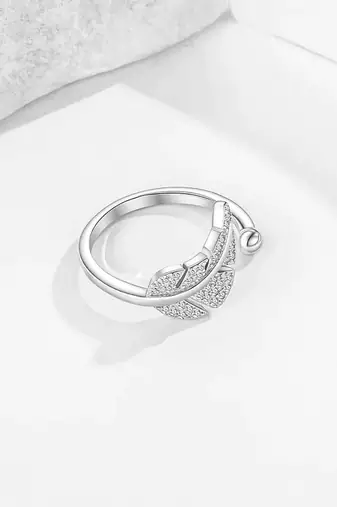 silver 925 feather design adjustable ring for women