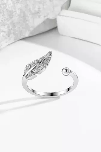 silver 925 feather design adjustable ring for women