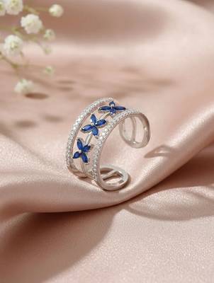 Pure 925 silver blue flowe ring for women 1