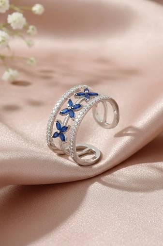 Pure 925 silver blue flowe ring for women