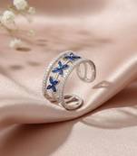 Pure 925 silver blue flowe ring for women