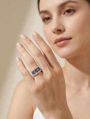 Pure 925 silver blue flowe ring for women 2