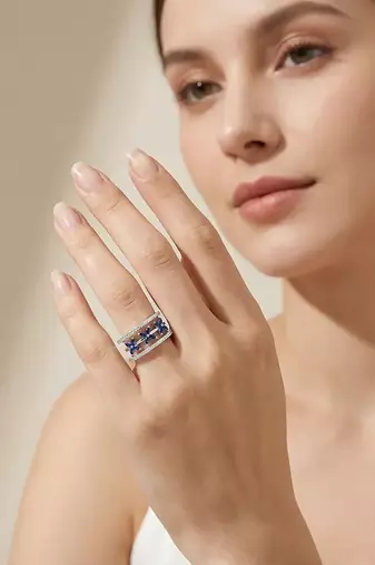 Pure 925 silver blue flowe ring for women