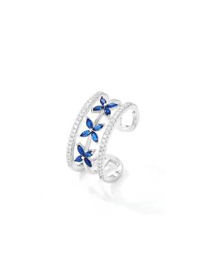 Pure 925 silver blue flowe ring for women 3