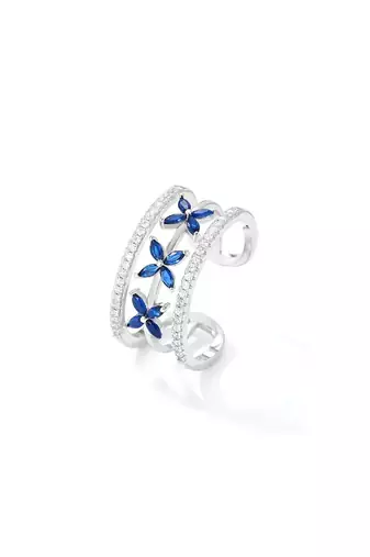 Pure 925 silver blue flowe ring for women