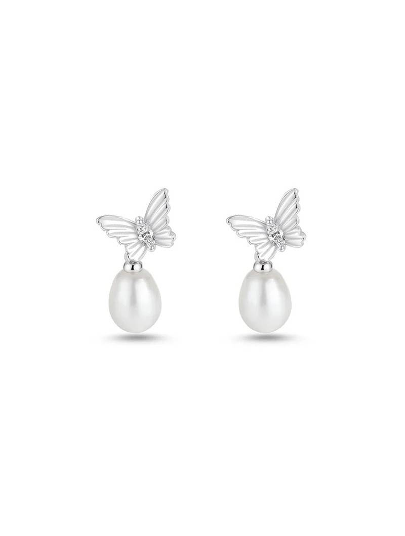 Pure 925 silver pearl wing serenade earrings for women