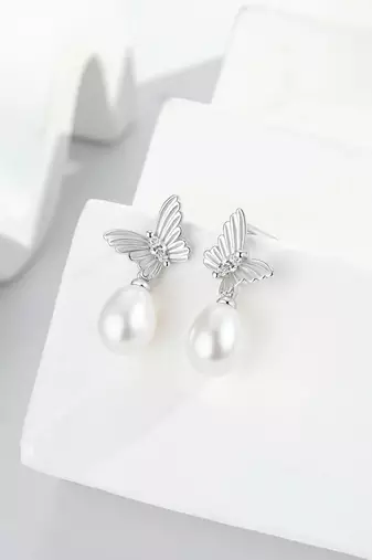 Pure 925 silver pearl wing serenade earrings for women