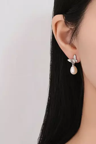 Pure 925 silver pearl wing serenade earrings for women