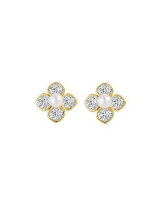 Pure 925 silver pearl blossom sparkle earrings for women 1
