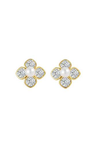 Pure 925 silver pearl blossom sparkle earrings for women
