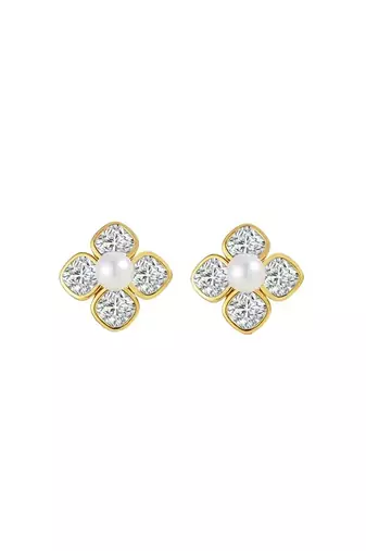 Pure 925 silver pearl blossom sparkle earrings for women