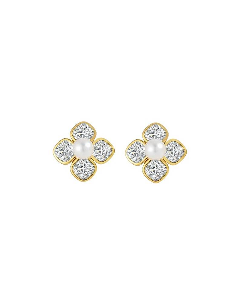 Pure 925 silver pearl blossom sparkle earrings for women