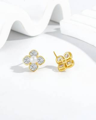 Pure 925 silver pearl blossom sparkle earrings for women 2