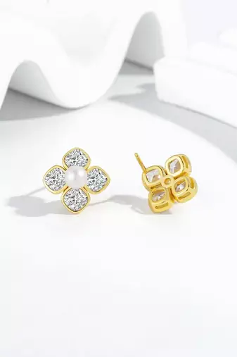 Pure 925 silver pearl blossom sparkle earrings for women