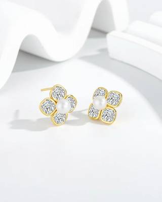 Pure 925 silver pearl blossom sparkle earrings for women 3