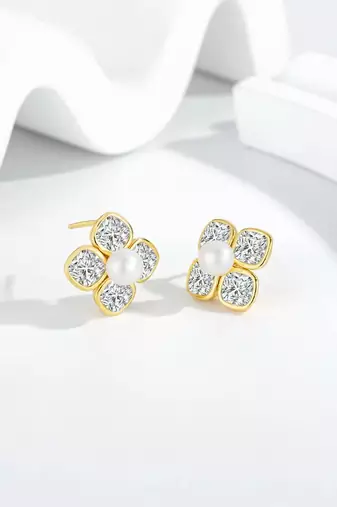 Pure 925 silver pearl blossom sparkle earrings for women