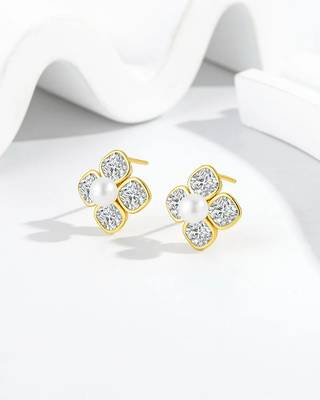 Pure 925 silver pearl blossom sparkle earrings for women 4