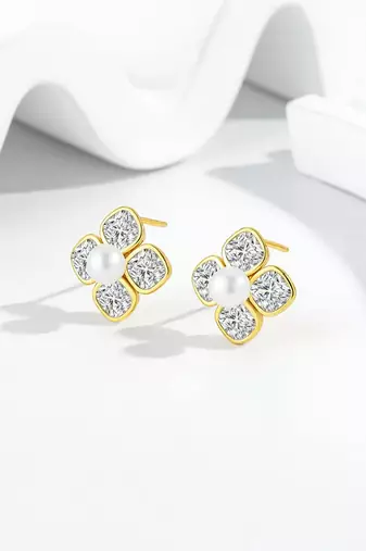 Pure 925 silver pearl blossom sparkle earrings for women
