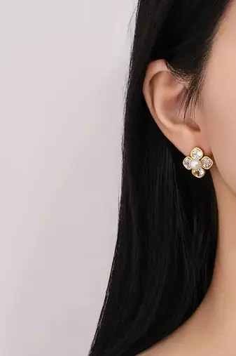 Pure 925 silver pearl blossom sparkle earrings for women
