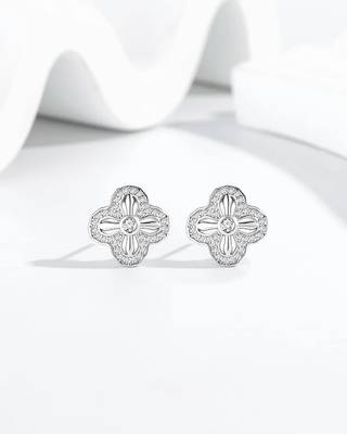 Pure 925 silver petal sparkle stud earrings for women 1