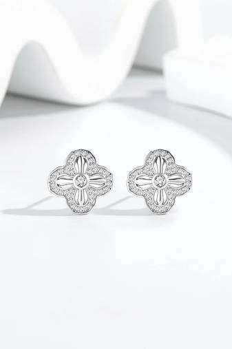 Pure 925 silver petal sparkle stud earrings for women