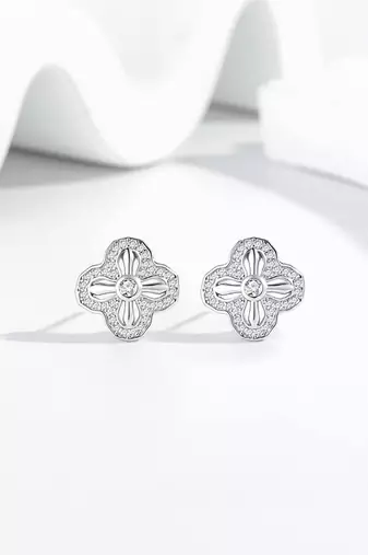 Pure 925 silver petal sparkle stud earrings for women