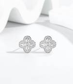 Pure 925 silver petal sparkle stud earrings for women