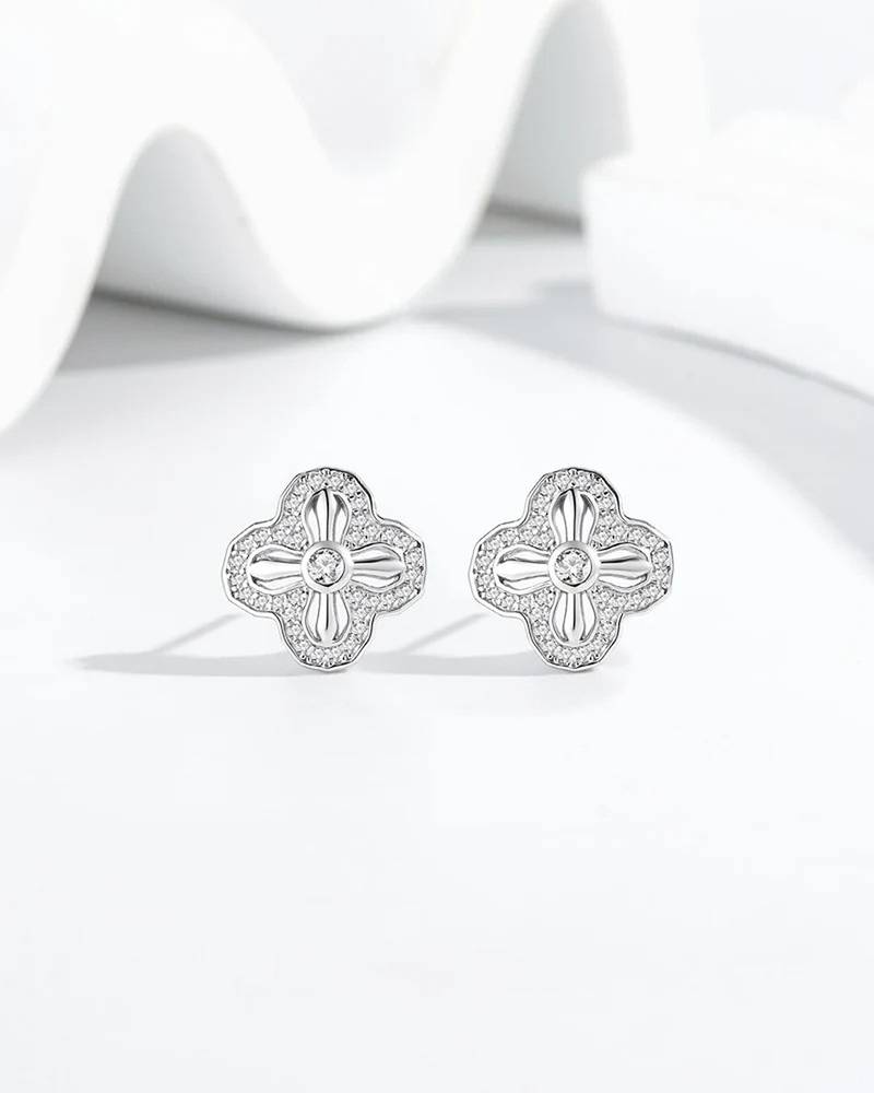 Pure 925 silver petal sparkle stud earrings for women