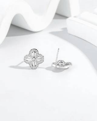 Pure 925 silver petal sparkle stud earrings for women 2