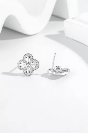Pure 925 silver petal sparkle stud earrings for women