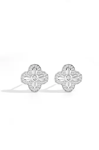 Pure 925 silver petal sparkle stud earrings for women