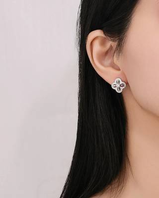 Pure 925 silver petal sparkle stud earrings for women 4