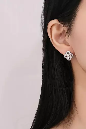 Pure 925 silver petal sparkle stud earrings for women