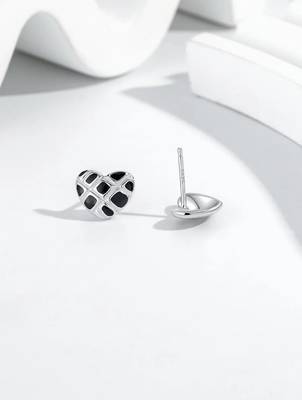 Pure 925 silver black velvet heart stud earrings for women 2